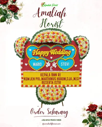 Karangan Papan Bunga Pernikahan di Nyenang